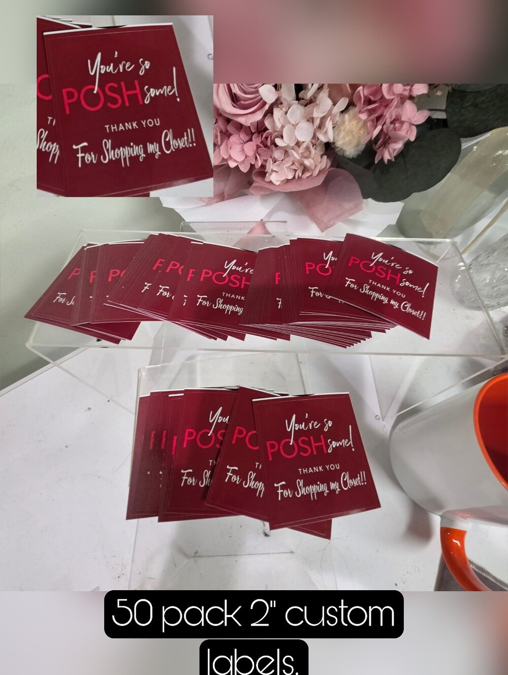 50 Pack 'You're so POSH- Some" Thank You Sticker Packs - 2" Square Die Cut